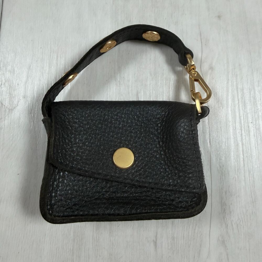 Hammitt Black Pebbled leather Bag Charm Coin Purse Gold